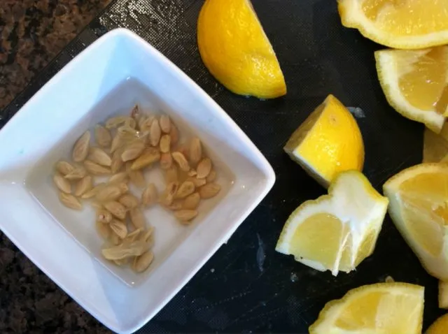 косточки лимона в тарелке